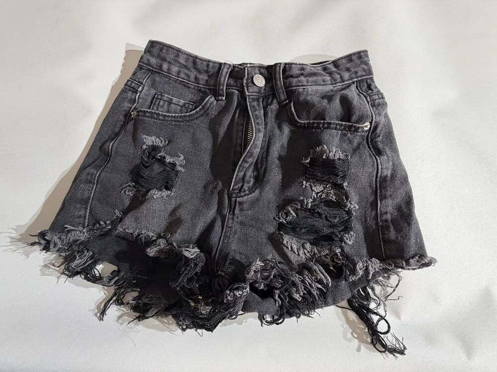SHEIN Black High Waisted Distressed Denim Shorts Womens XXS